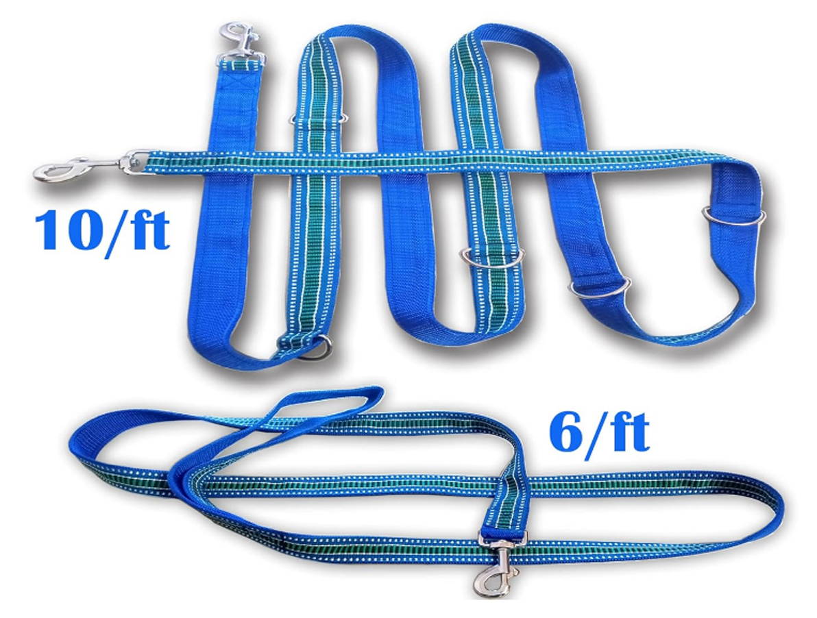 Nylon DUBIDU Nyllon Heavy Deuty Hands Free Dog Leash for Running Walking Long Tether Adjustable Multi-Function Traffic Two in One Dogs Leash - Image 2