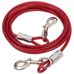 10-Feet (5mm) Heavy-Duty Tie Out Cable Leash for Dogs Up to 35kg, Long Dog Cable Leash with PVC Coating, Dogs Chains for Outside and Indoor Durable Dog Runner Tether Line for Yard (Red)