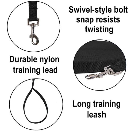 Nylon Dog Training Lead Dog Leash Long Leash 10 Ft Long Leash for Dogs (1" Inch Wide) (Black, 10 FT) - Image 3