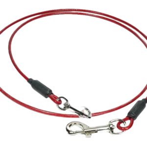 Heavy-Duty Dog 5mm Tie Out Cable Leash for Dogs Up to 30kg, Coiled Cable with PVC Coating Rust Resistant, 360° Rotating No Tangle Swivel Clips Dog Chain for Yard Camping (RED) (5 Feet)