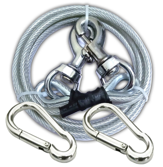 DUBIDU 7" ft Venyl Covered Cable Leash for Medium-Large Dogs. Water Proof Lead for All Sized Pets. Great for Yard, Camping, and Outdoors. Easy to use Excellent Look. (7ft)
