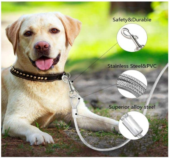 DUBIDU 7" ft Venyl Covered Cable Leash for Medium-Large Dogs. Water Proof Lead for All Sized Pets. Great for Yard, Camping, and Outdoors. Easy to use Excellent Look. (7ft) - Image 5
