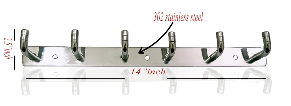 6 Pin Stainless Steel Bathroom Cloth Hooks Hanger Door Bathroom Robe Hooks Rail for Hanging Keys,Clothes,Towel (Silver) (Pack of 3) - Image 3