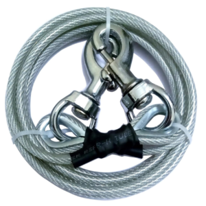 DUBIDU 6" ft Venyl Covered Cable Leash for Medium-Large Dogs. Water Proof Lead for All Sized Pets. Great for Yard, Camping, and Outdoors. Easy to use Excellent Look. (6ft) Silver/Red