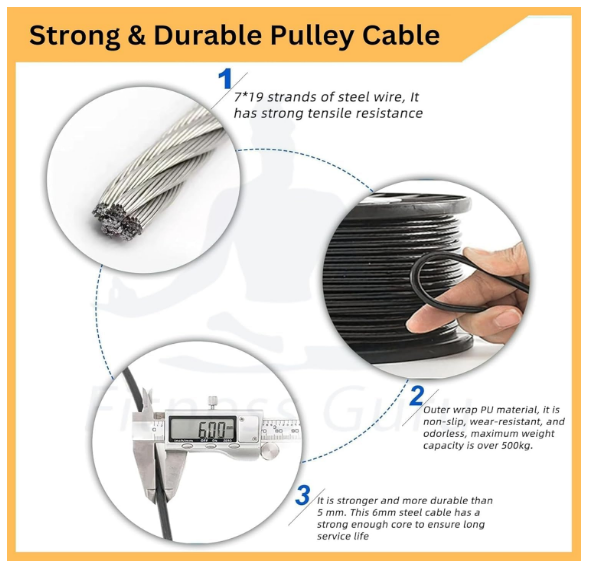20 Meter Gym Machine Cable Wire 6mm Heavy-Duty PU Coated Cable for Gym Exercise Machine Wire Cable Replacement for Commercial Gym Systems - Image 2