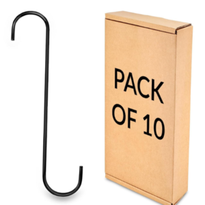 Steel S Hooks for Hanging Heavy Duty/Plants/Pots/Tree Branch/Bird Feeder - Extension Hook for Hanging Plant for Indoor/Outdoor Uses - S Hook (Pack of 10), Black