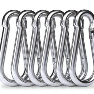 Heavy Duty Safety Lock Cable Attachment,Stainless Steel Spring Snap Hook Carabiner/Hook Swing Connector Multipurpose,SnapHook for Weight-Lifting Mountain Climbing Gym Silver (Pack of 6)