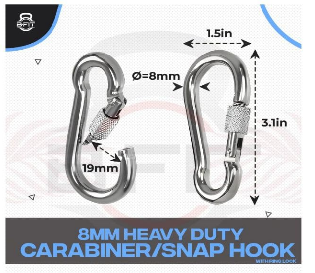 Steel Screw Spring Snap Hooks, 8mm, Heavy Duty Carabiner, Silver Finish, 6-Pack, - Image 5