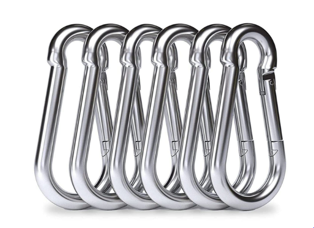 Heavy Duty Safety Lock Cable Attachment,Stainless Steel Spring Snap Hook Carabiner/Hook Swing Connector Multipurpose,SnapHook for Weight-Lifting Mountain Climbing Gym Silver (Pack of 6)