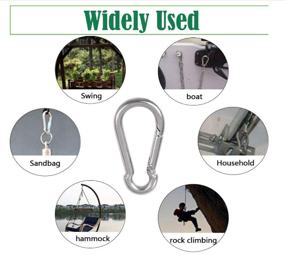 Heavy Duty Safety Lock Cable Attachment,Stainless Steel Spring Snap Hook Carabiner/Hook Swing Connector Multipurpose,SnapHook for Weight-Lifting Mountain Climbing Gym Silver (Pack of 6) - Image 2