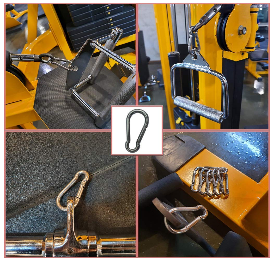 Heavy Duty Safety Lock Cable Attachment,Stainless Steel Spring Snap Hook Carabiner/Hook Swing Connector Multipurpose,SnapHook for Weight-Lifting Mountain Climbing Gym Silver (Pack of 6) - Image 3