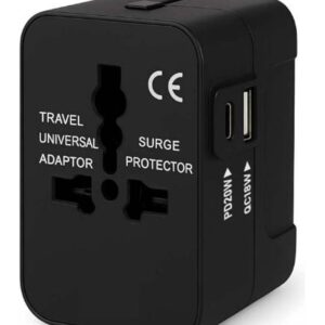 Universal Travel Adapter All in One Worldwide, Travel Adapter USB Ports with Multi Type Power Outlet (QC18W-PD20W,100-240) Voltage (Black)