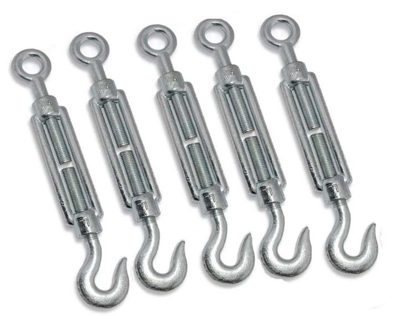 Eye to hook Turnbuckle Mild Steel Galvanized - Wire Rope Turnbuckle Straining Screw Open Body Rigging Wire Rope Tension - All sizes (8mm, 5)